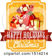 Poster, Art Print Of Christmas Happy Holidays Text Design With A Rabbit And Gifts