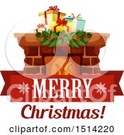 Poster, Art Print Of Merry Christmas Greeting With A Hearth And Presents