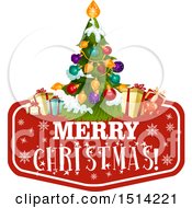 Clipart Of A Merry Christmas Greeting Under A Tree And Presents Royalty Free Vector Illustration