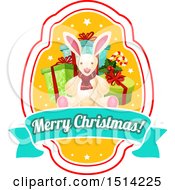 Poster, Art Print Of Merry Christmas Greeting With Presents And A Rabbit