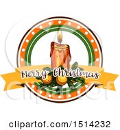 Clipart Of A Candle With Branches And Baubles And Merry Christmas Text Royalty Free Vector Illustration