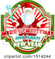 Poster, Art Print Of Santa Claus Holding A Staff With Merry Christmas And Happy New Year Text