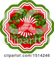 Clipart Of A Merry Christmas Greeting And Holly Wreath Royalty Free Vector Illustration