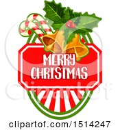 Clipart Of Bells Holly And Candy Canes Over A Merry Christmas Shield Royalty Free Vector Illustration