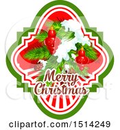 Clipart Of A Merry Christmas Greeting With A Tree Branch Pinecones Snow And Baubles Royalty Free Vector Illustration