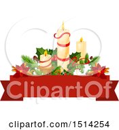 Clipart Of A Blank Banner With Christmas Candles Royalty Free Vector Illustration