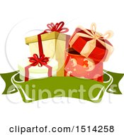 Clipart Of A Banner And Christmas Presents Royalty Free Vector Illustration