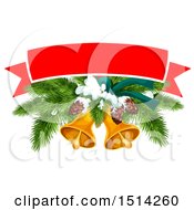 Clipart Of A Banner Over A Christmas Tree Branches Pinecones And Bells Royalty Free Vector Illustration