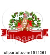Clipart Of A Gingerbread Man And Christmas Wreath Over A Banner Royalty Free Vector Illustration