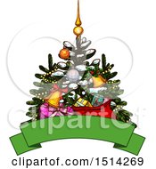 Poster, Art Print Of Christmas Tree With Gifts Over A Banner