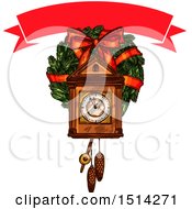 Poster, Art Print Of Banner Over A Christmas Cukoo Clock Over A Wreath