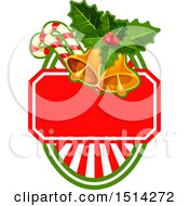 Clipart Of Christmas Bells Holly And Candy Canes Over A Shield Royalty Free Vector Illustration
