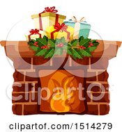 Poster, Art Print Of Christmas Fireplace With Gifts