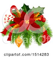 Poster, Art Print Of Christmas Poinsettia With Candy Canes Holly Branches And Baubles