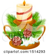 Christmas Candle With Branches And Pinecones