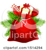 Clipart Of A Sack With Candy Canes And A Gift Royalty Free Vector Illustration