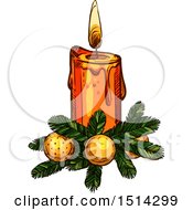 Poster, Art Print Of Christmas Candle With Branches And Baubles