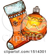 Poster, Art Print Of Christmas Stocking And Bauble Ornament