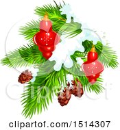 Poster, Art Print Of Christmas Tree Branch With Pinecones Snow And Baubles