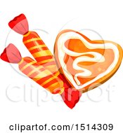 Clipart Of A Gingerbread Cookie Heart And Christmas Crackers Royalty Free Vector Illustration