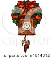 Christmas Cukoo Clock Over A Wreath