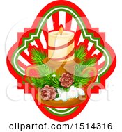 Christmas Candle With Branches And Pinecones Over A Ray Frame