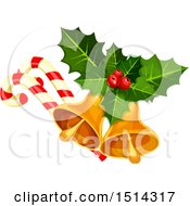 Clipart Of Christmas Bells Holly And Candy Canes Royalty Free Vector Illustration by Vector Tradition SM