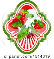 Clipart Of A Christmas Tree Branch With Pinecones Snow And Baubles Royalty Free Vector Illustration
