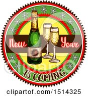 Champagne Bottle And Glasses With New Year Is Coming Text