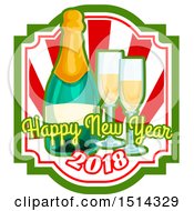 Poster, Art Print Of Happy New Year 2018 Greeting With A Bottle Of Champagne And Glasses