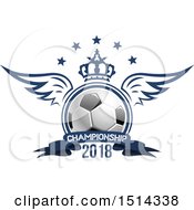 Poster, Art Print Of Winged Soccer Ball With A Crown Stars And Championship Banner