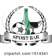 Clipart Of A Soccer Ball Beer Bottle And Trophy Sports Pub Bar Design Royalty Free Vector Illustration