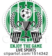 Poster, Art Print Of Soccer Ball Beer Mugs And Trophy Wreath Sports Pub Bar Design