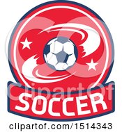 Clipart Of A Soccer Ball And Stars With A Text Banner Royalty Free Vector Illustration