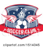 Poster, Art Print Of Crowned Winged Soccer Ball Shield With Text