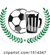 Poster, Art Print Of Soccer Ball Beer Mug And Wreath Sports Pub Bar Design