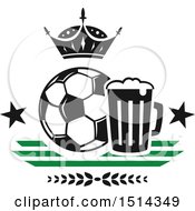 Poster, Art Print Of Soccer Ball Beer Mug And Crown Sports Pub Bar Design