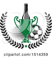 Poster, Art Print Of Soccer Ball Beer Bottle Wreath And Trophy Sports Pub Bar Design