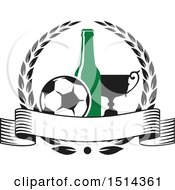 Clipart Of A Soccer Ball Beer Bottle And Trophy Sports Pub Bar Design Royalty Free Vector Illustration