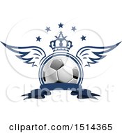 Poster, Art Print Of Winged Soccer Ball With A Crown Stars And Banner