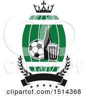 Poster, Art Print Of Soccer Ball Beer Mug Bottle And Crown Sports Pub Bar Design