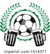Poster, Art Print Of Soccer Ball Beer Mugs And Wreath Sports Pub Bar Design