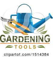 Clipart Of A Watering Can And Pruners With Leaves And Text Royalty Free Vector Illustration