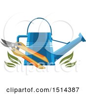 Clipart Of A Watering Can And Pruners With Leaves Royalty Free Vector Illustration