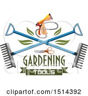 Clipart Of A Spray Nozzle And Crossed Rakes With Text Royalty Free Vector Illustration
