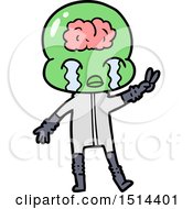 Cartoon Big Brain Alien Crying And Giving Peace Sign