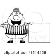 Poster, Art Print Of Black And White Chubby Male Referee By A Blank Sign