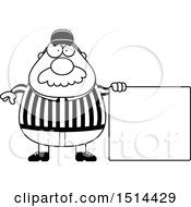 Poster, Art Print Of Black And White Chubby Male Referee With A Mustache Standing By A Sign