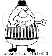 Poster, Art Print Of Black And White Chubby Male Referee With A Mustache Blowing A Whistle