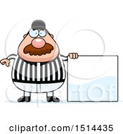 Poster, Art Print Of Chubby Male Referee With A Mustache Standing By A Sign